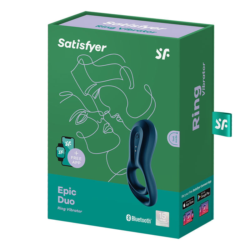 Satisfyer Epic Duo - Navy USB Rechargeable Cock & Balls Ring with App Control