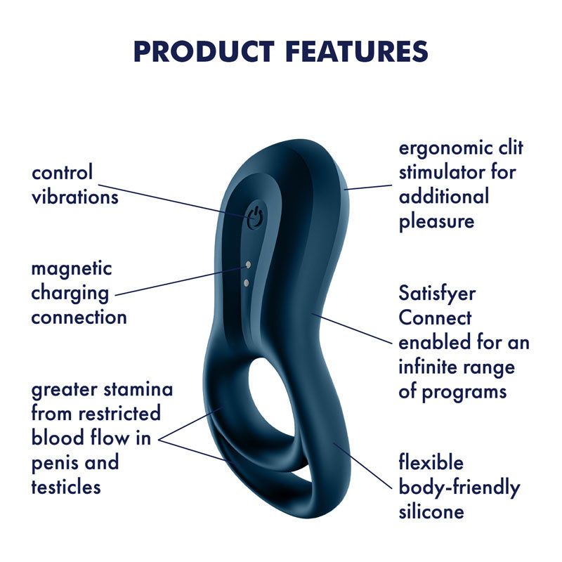 Satisfyer Epic Duo - Navy USB Rechargeable Cock & Balls Ring with App Control