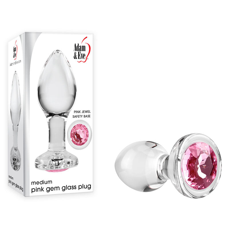 Adam & Eve PINK GEM GLASS PLUG MEDIUM - Glass 8.7 cm Butt Plug with Pink Gem Base