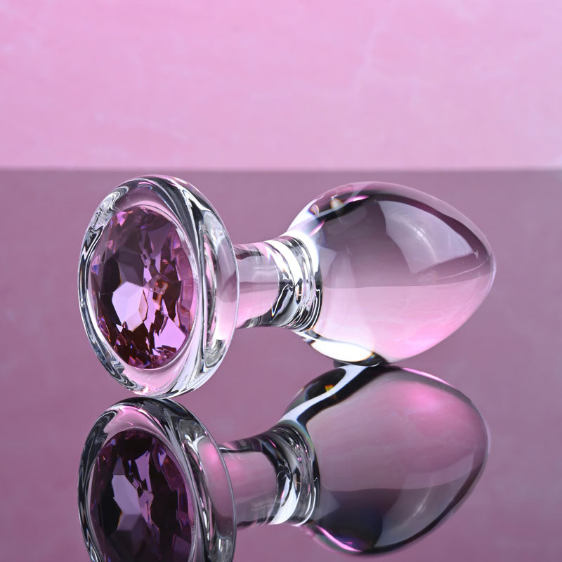 Adam & Eve PINK GEM GLASS PLUG MEDIUM - Glass 8.7 cm Butt Plug with Pink Gem Base
