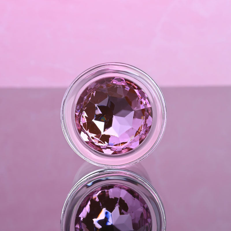 Adam & Eve PINK GEM GLASS PLUG MEDIUM - Glass 8.7 cm Butt Plug with Pink Gem Base