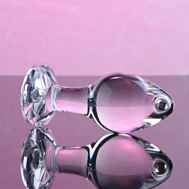 Adam & Eve PINK GEM GLASS PLUG MEDIUM - Glass 8.7 cm Butt Plug with Pink Gem Base