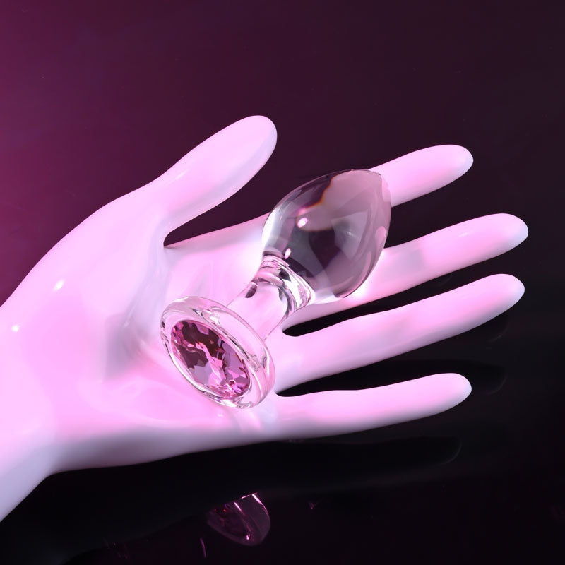 Adam & Eve PINK GEM GLASS PLUG MEDIUM - Glass 8.7 cm Butt Plug with Pink Gem Base