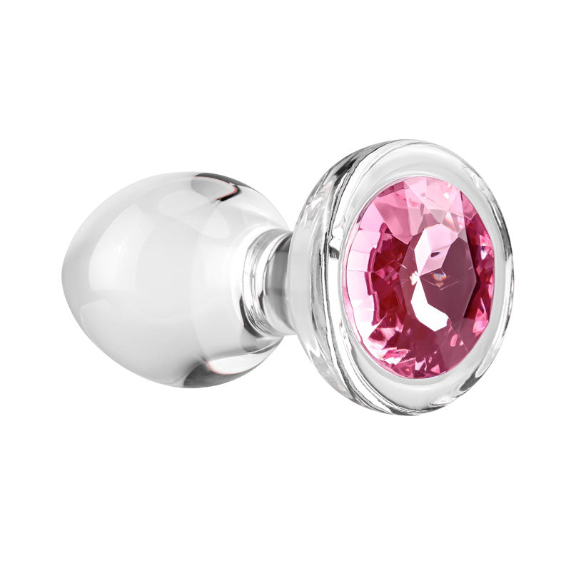 Adam & Eve PINK GEM GLASS PLUG MEDIUM - Glass 8.7 cm Butt Plug with Pink Gem Base