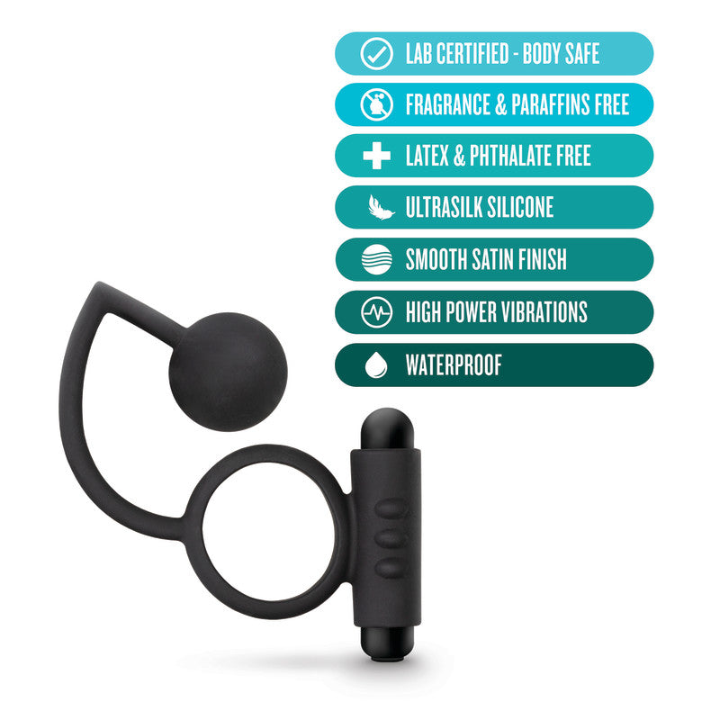 Anal Adventures Platinum Anal Ball & Vibrating C-Ring - Vibrating Cock Ring with Anal Ball