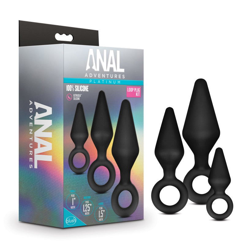 Anal Adventures Platinum Loop Plug Kit - Butt Plugs - Set of 3 Sizes