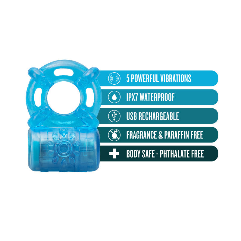Stay Hard Rechargeable 5 Function Cock Ring - USB Rechargeable Vibrating Cock Ring