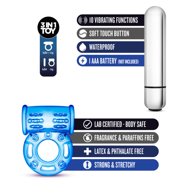 Stay Hard 10-Function Vibrating Bull Ring - Vibrating Cock Ring
