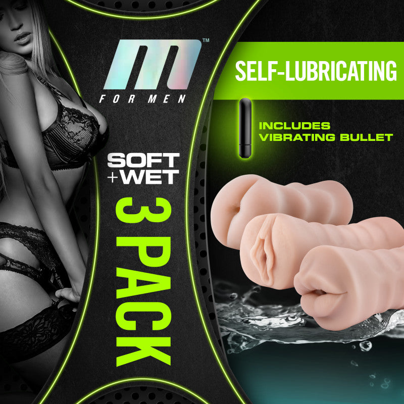 M For Men 3-Pack Self-Lubricating Vibrating Strokers - Vibrating Strokers - 3 Pack