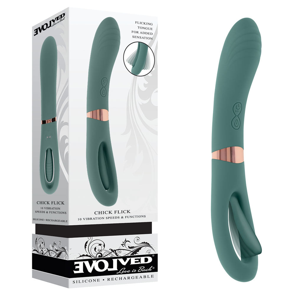 Evolved CHICK FLICK - Olive 24 cm USB Rechargeable Vibrator with Flicking Tip