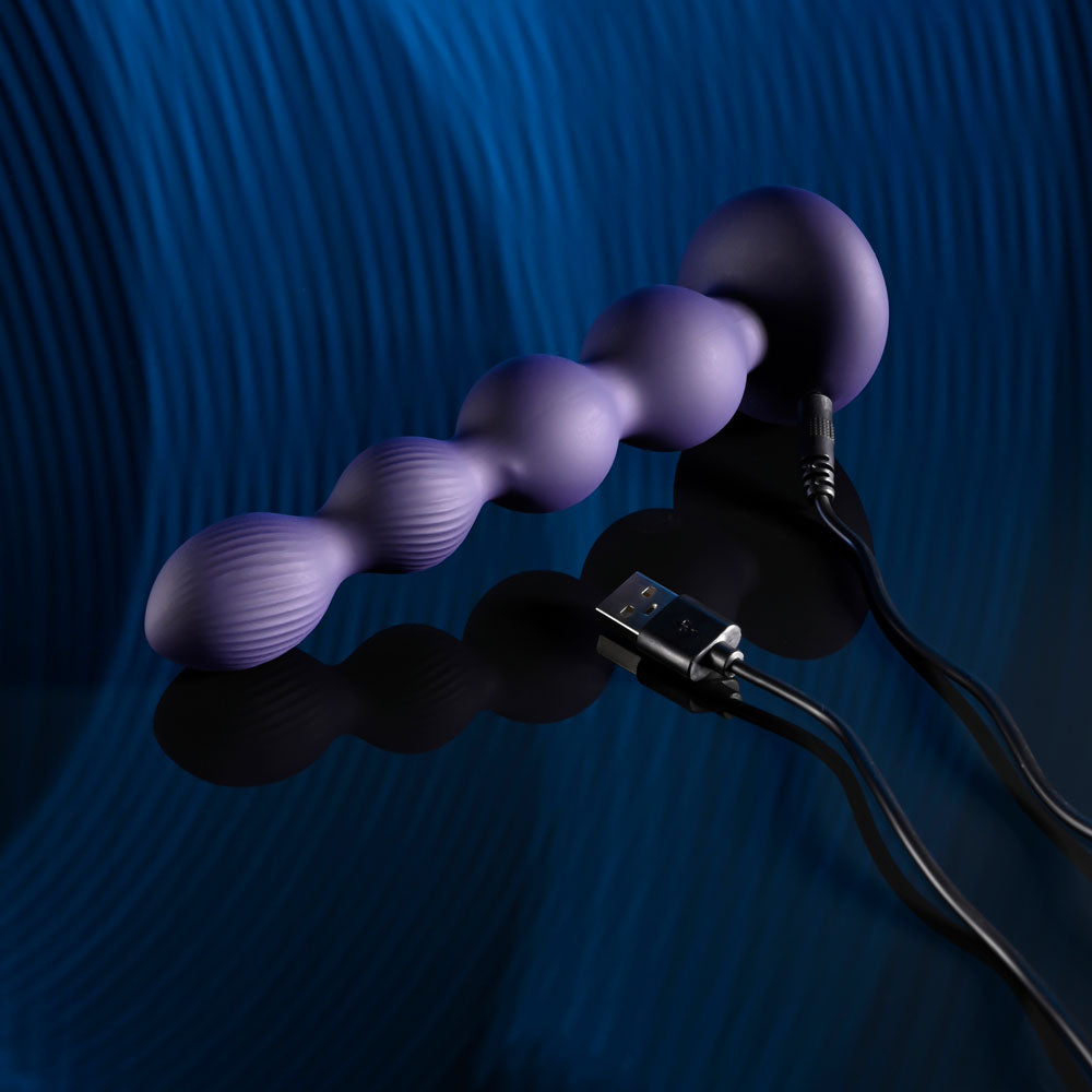 Evolved PLEASURE ORBIT - Navy 17.8 cm USB Rechargeable Twirling & Vibrating Anal Beads with Remote