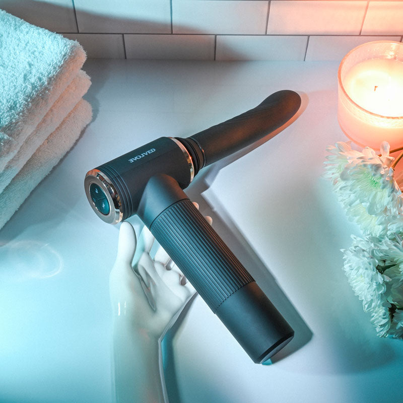 Evolved TOO HOT TO HANDLE - USB Rechargeable Thrusting Vibe with Stand