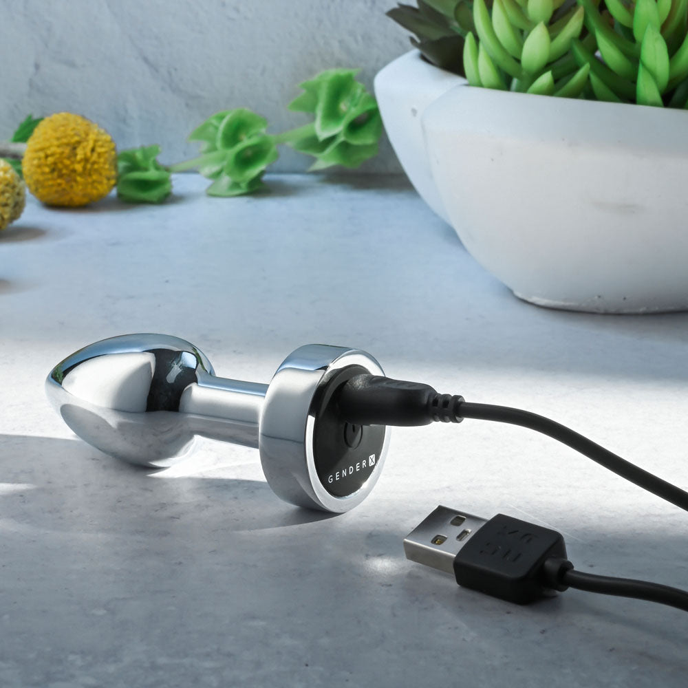 Gender X ROCKIN METAL PLUG MINI - 7.8 cm USB Rechargeable Vibrating Mini Butt Plug