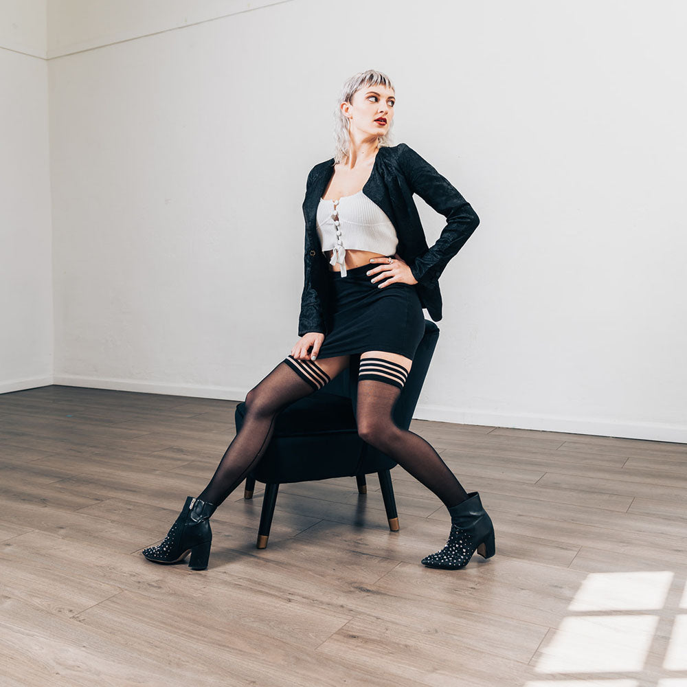 Kixies Lois with Back Seam Thigh Highs - Stockings - Size A