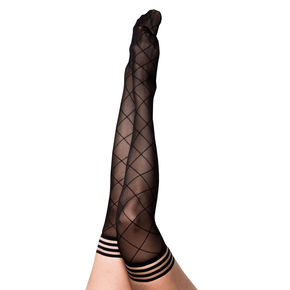 Kixies ANNA Sheer Diamond Thigh Highs - - Size B
