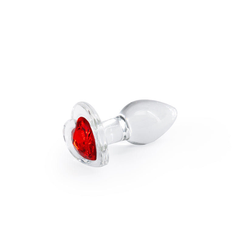 Crystal Desires - Red Heart - Small - Glass 7.3 cm Butt Plug with Red Heart Gem Base