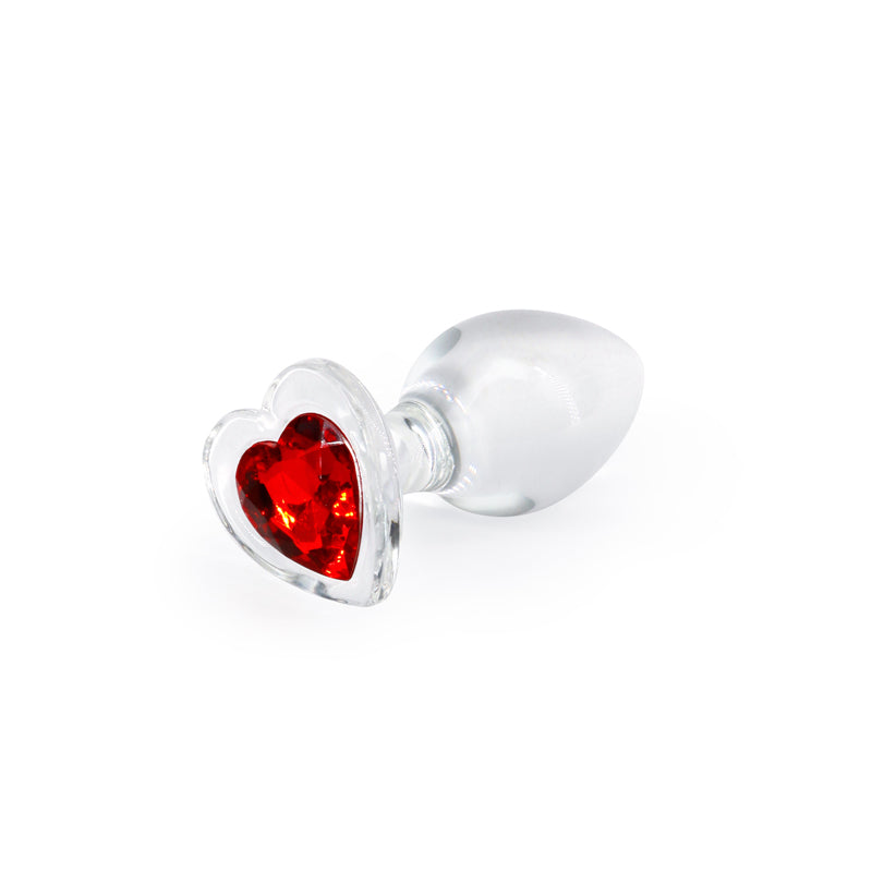 Crystal Desires - Red Heart - Medium - Glass 8.4 cm Butt Plug with Red Heart Gem Base