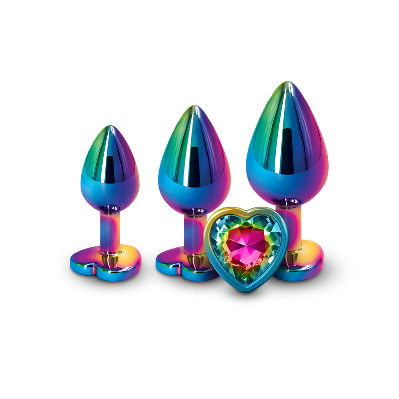 Rear Assets Trainer Kit - Multicolour - Rainbow Heart - Multi Metallic Butt Plugs with Rainbow Hearts - Set of 3 Sizes