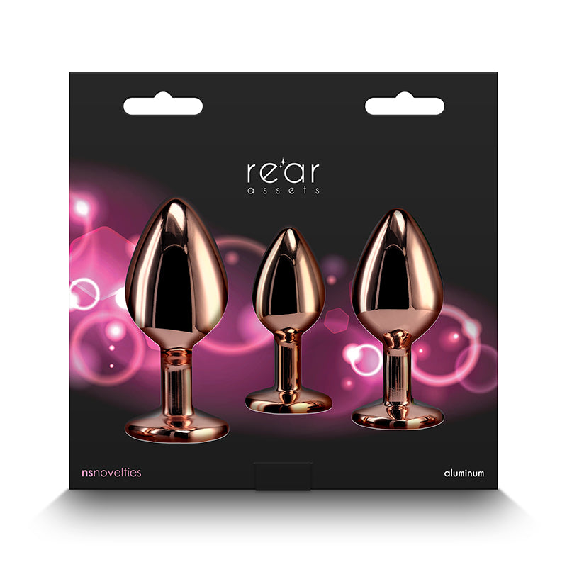 Rear Assets Trainer Kit - - Pink - Metallic Butt Plugs with Pink Gems - Set of 3 Sizes