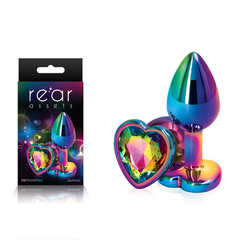 Rear Assets Multi Heart - Multi Small Metal Butt Plug with Rainbow Heart Gem Base