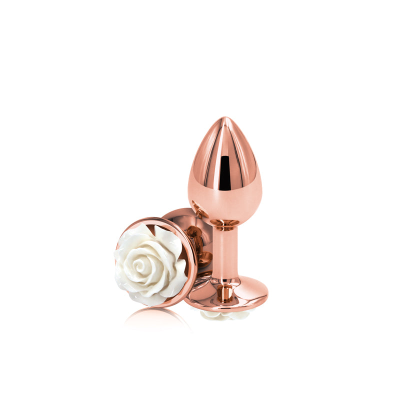 Rear Assets Rose - Small - 7.6 cm Metal Butt Plug with White Rose Base