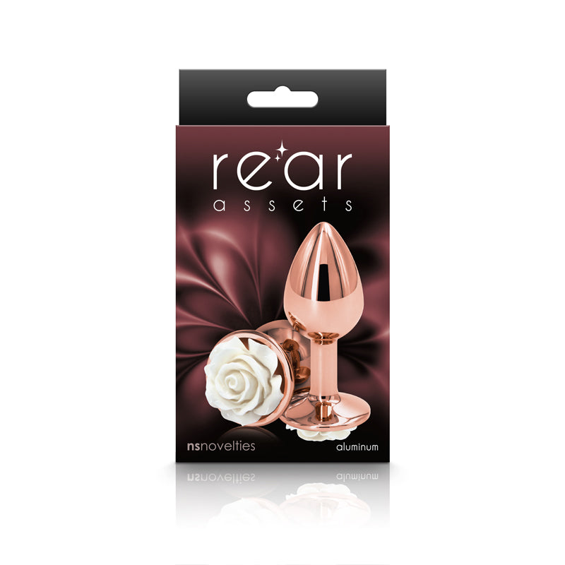 Rear Assets Rose - Small - 7.6 cm Metal Butt Plug with White Rose Base