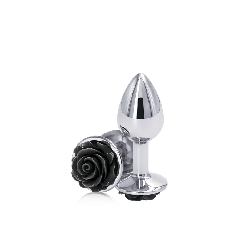 Rear Assets Rose - Small - 7.6 cm Metal Butt Plug with Black Rose Base