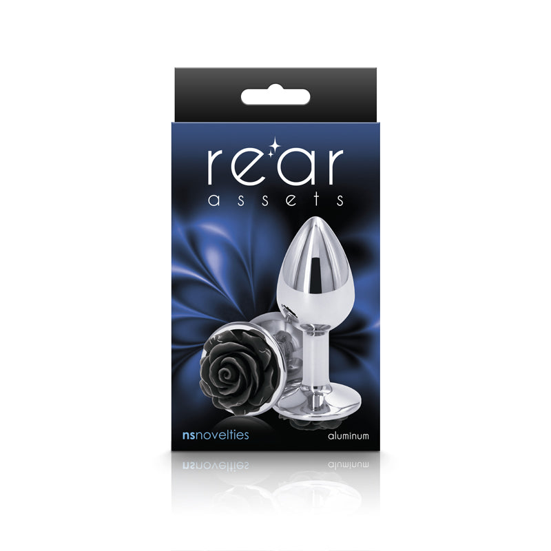 Rear Assets Rose - Small - 7.6 cm Metal Butt Plug with Black Rose Base