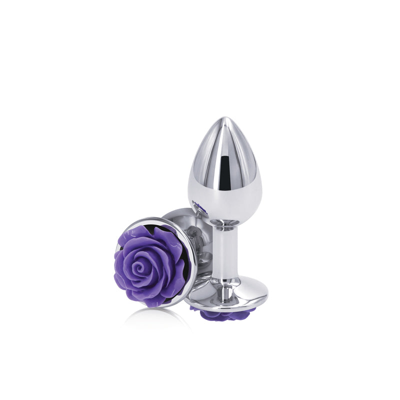 Rear Assets Rose - Small - 7.6 cm Metal Butt Plug with Purple Rose Base
