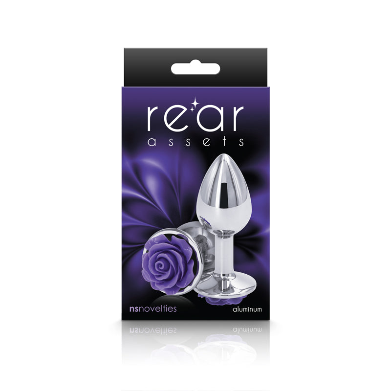 Rear Assets Rose - Small - 7.6 cm Metal Butt Plug with Purple Rose Base