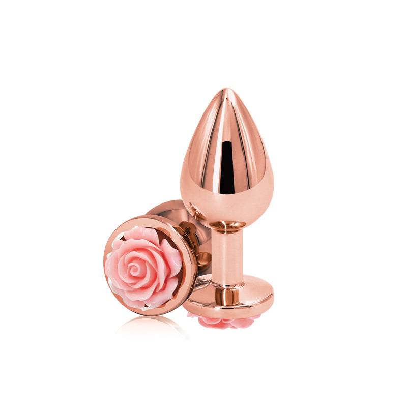 Rear Assets Rose - Medium - 8.9 cm Metal Butt Plug with Pink Rose Base