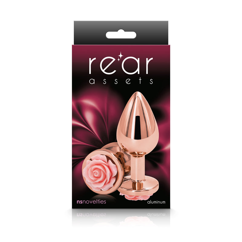 Rear Assets Rose - Medium - 8.9 cm Metal Butt Plug with Pink Rose Base