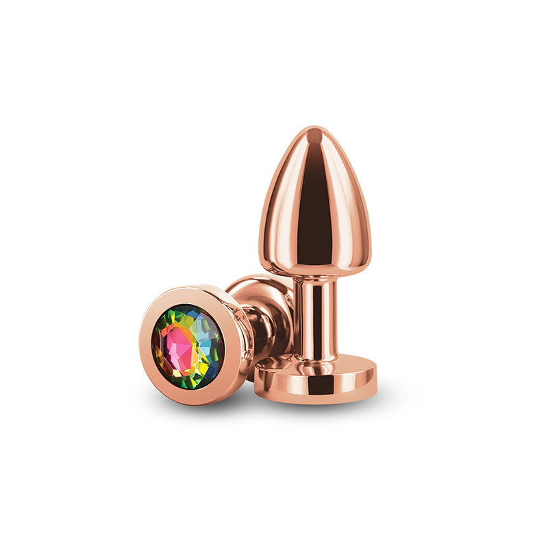 Rear Assets Petite - with Rainbow Gem - 6 cm Metal Butt Plug with Rainbow Round Gem Base