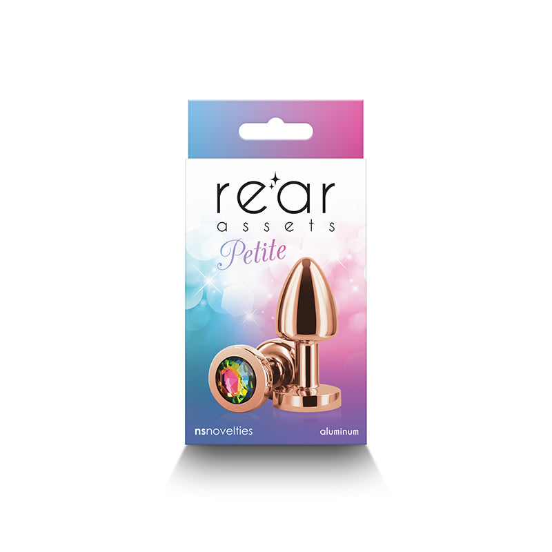 Rear Assets Petite - with Rainbow Gem - 6 cm Metal Butt Plug with Rainbow Round Gem Base