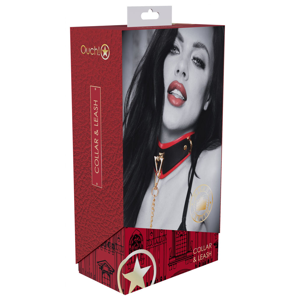 OUCH! Milan Collection - Collar with Leash - /Red Restraint