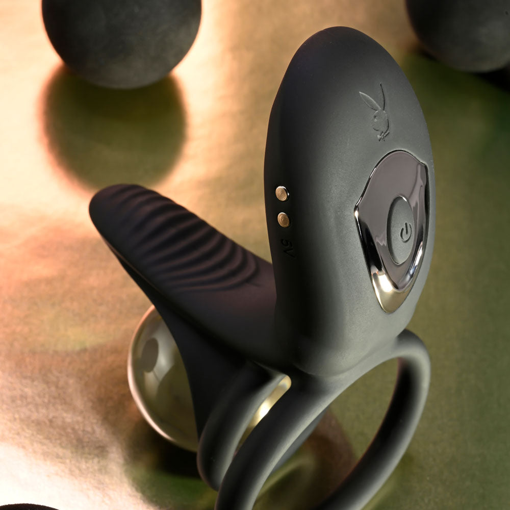 Playboy Pleasure JUST RIGHT - USB Rechargeable Vibrating Cock & Balls Rings