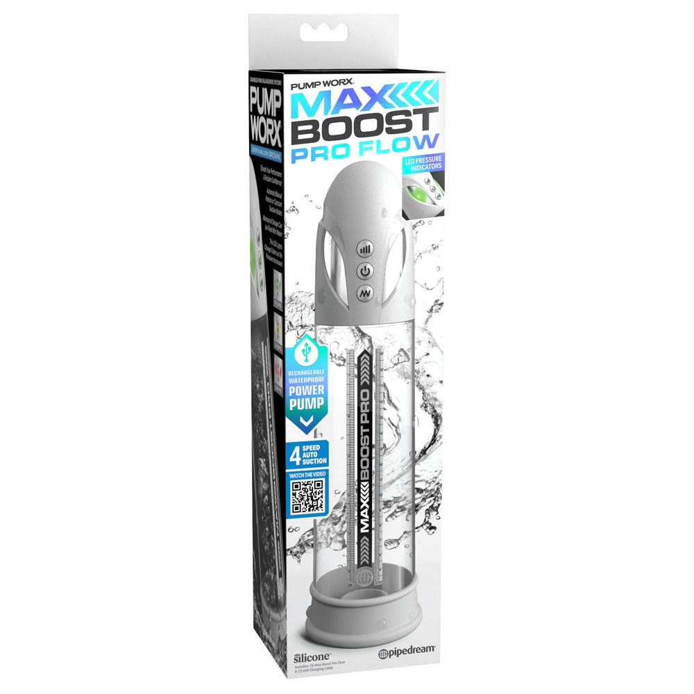 Pump Worx Max Boost Pro Flow - - /Clear USB Rechargeable Waterproof Auto Penis Pump