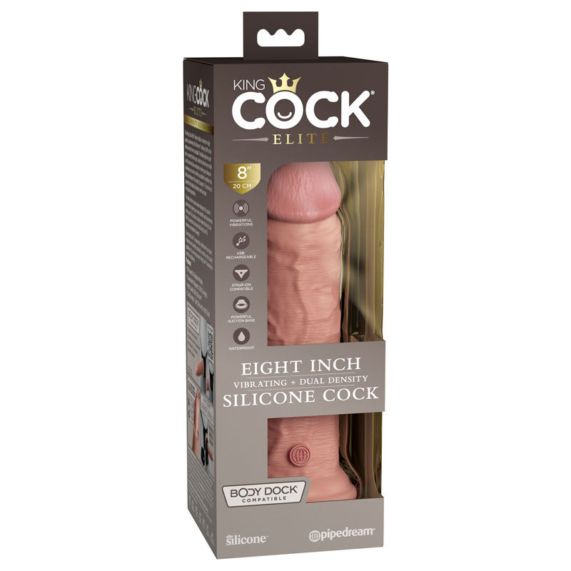 King Cock Elite 8'' Vibrating Dual Density Cock - - 20.3 cm USB Rechargeable Vibrating Dong