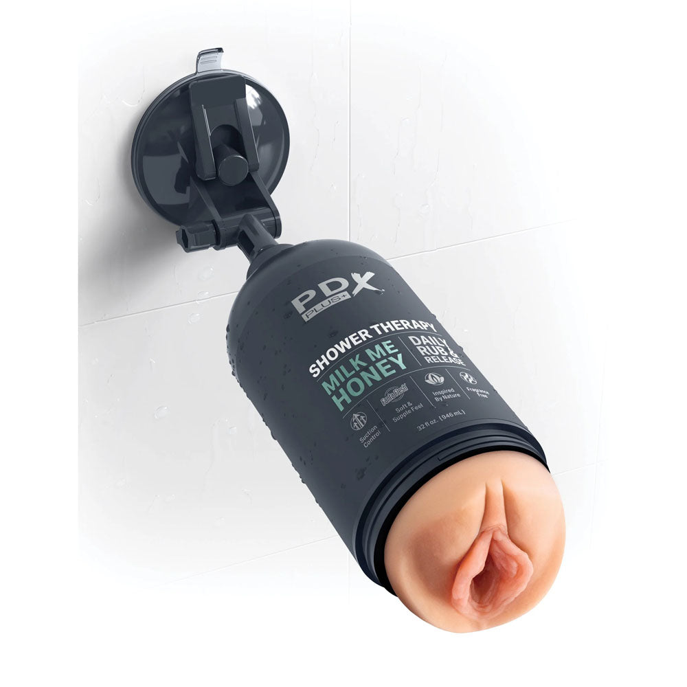 PDX Plus Shower Therapy - Milk Me Honey - - Discreet Vagina Stroker with Suction Base
