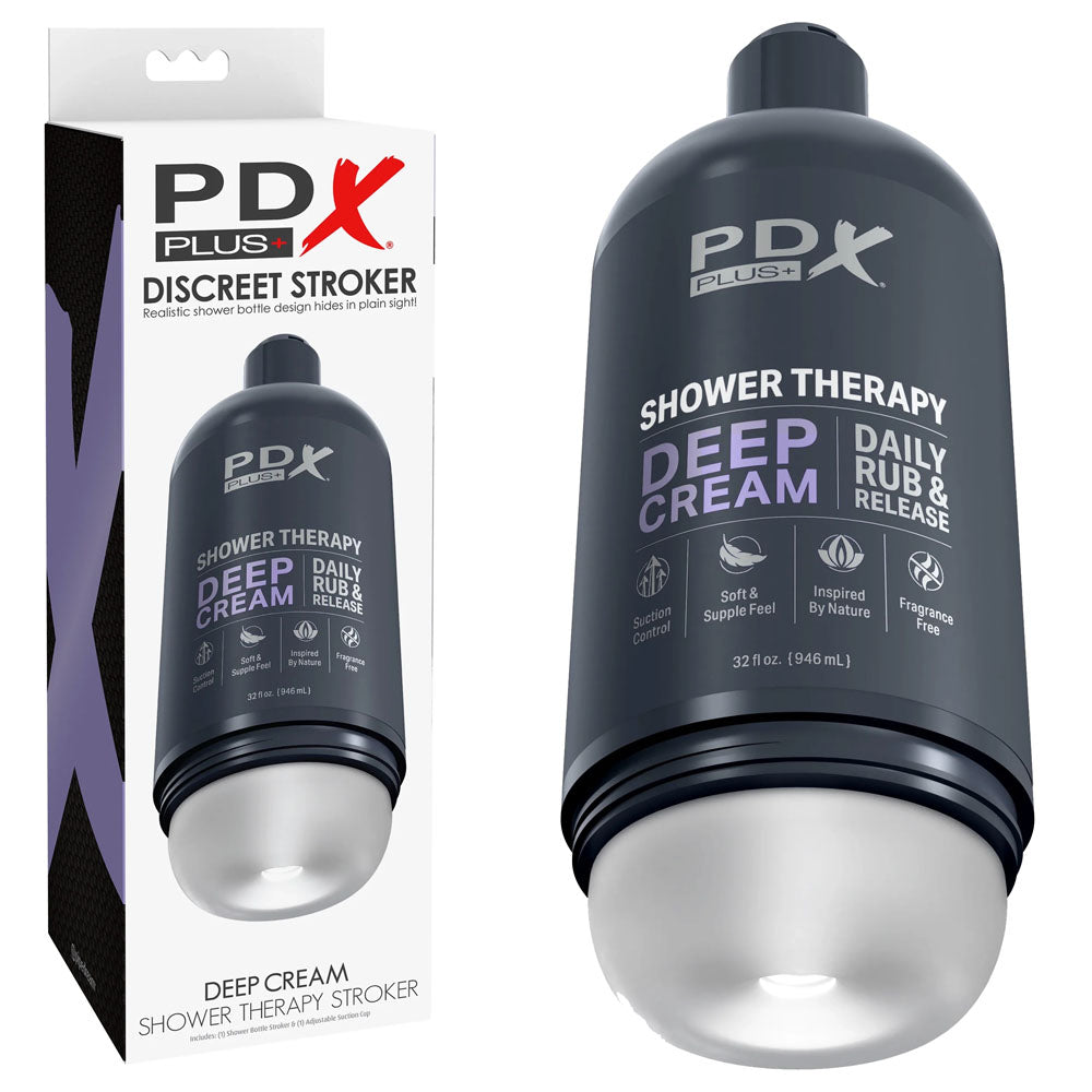 PDX Plus Shower Therapy - Deep Cream - Frosted - Discreet Stroker with Suction Base