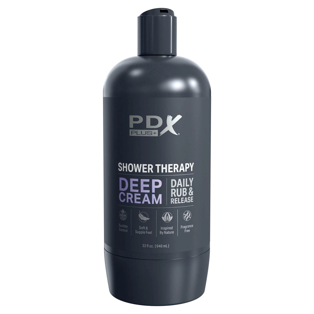 PDX Plus Shower Therapy - Deep Cream - Frosted - Discreet Stroker with Suction Base