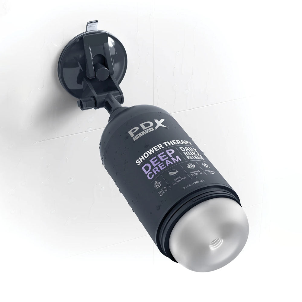 PDX Plus Shower Therapy - Deep Cream - Frosted - Discreet Stroker with Suction Base