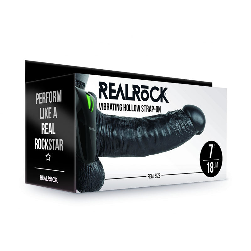 REALROCK Vibrating Hollow Strapon + Balls - 18cm - 18 cm Vibrating Hollow Strap-On