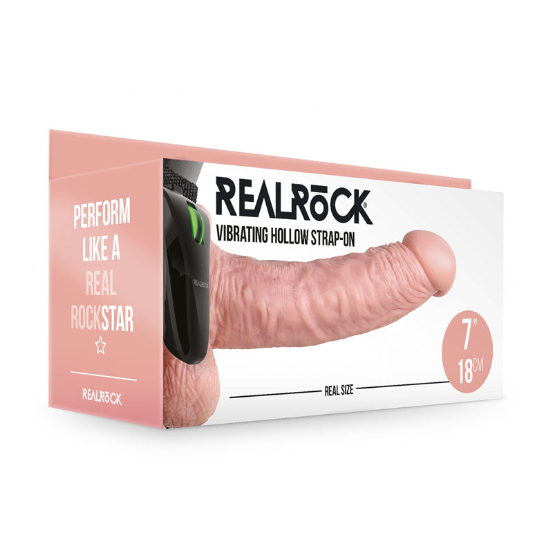 REALROCK Vibrating Hollow Strapon + Balls - 18cm - 18 cm Vibrating Hollow Strap-On