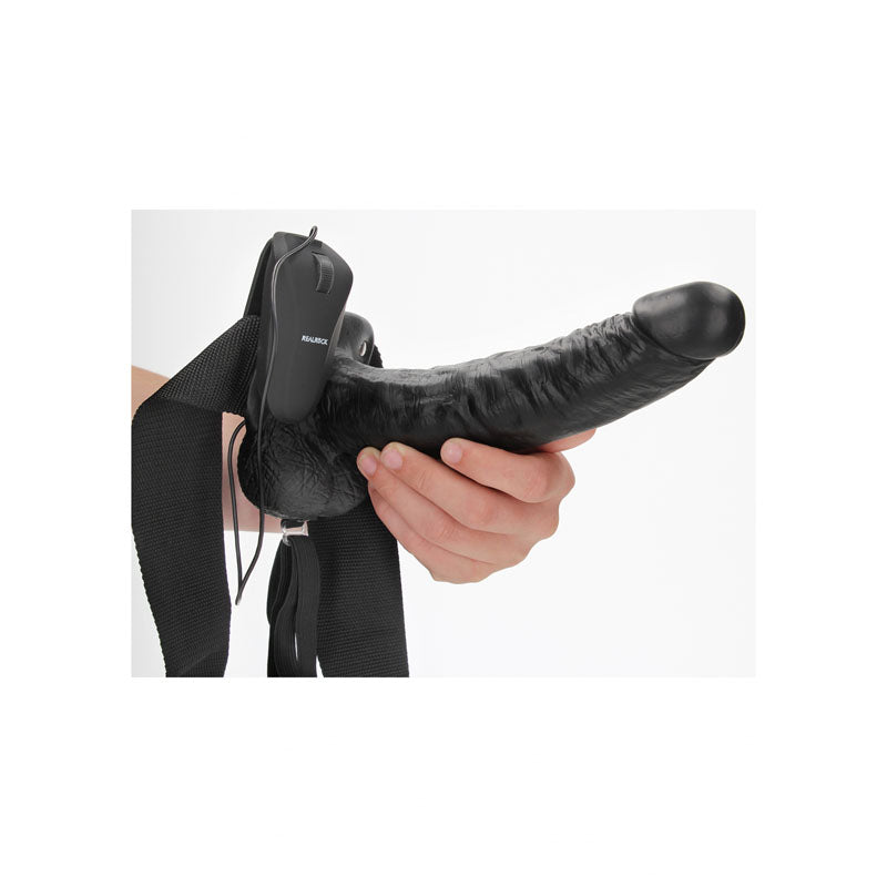 REALROCK Vibrating Hollow Strapon + Balls - 23cm - 23 cm Vibrating Hollow Strap-On