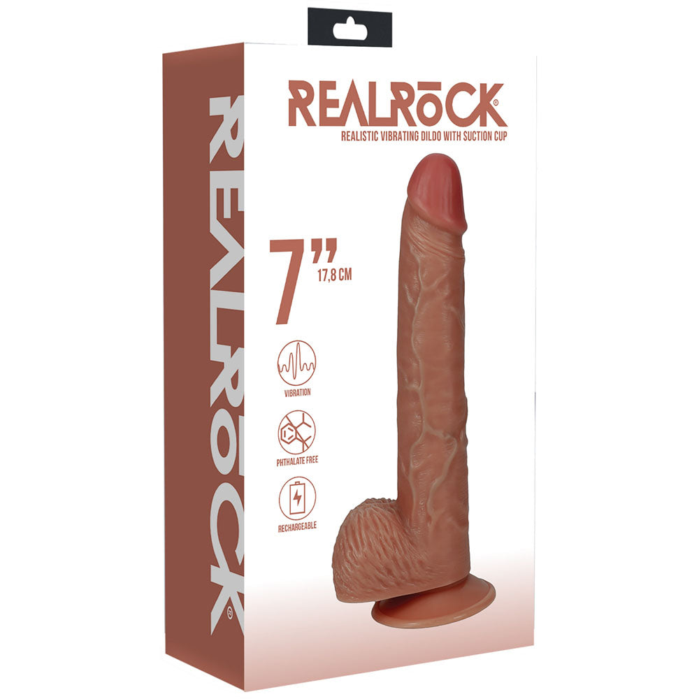 REALROCK 18cm Vibrating Cock + Balls - Tan - Tan 17.8 cm (7'') USB Rechargeable Vibrating Dong