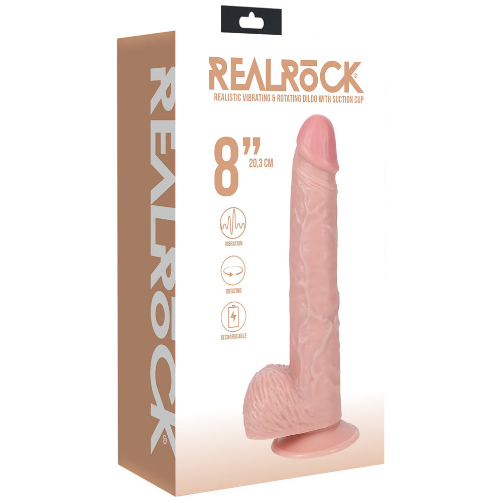 REALROCK 20cm Vibrating + Rotating Cock + Balls - - 20.3 cm (8'') USB Rechargeable Vibrating and Rotating Dong