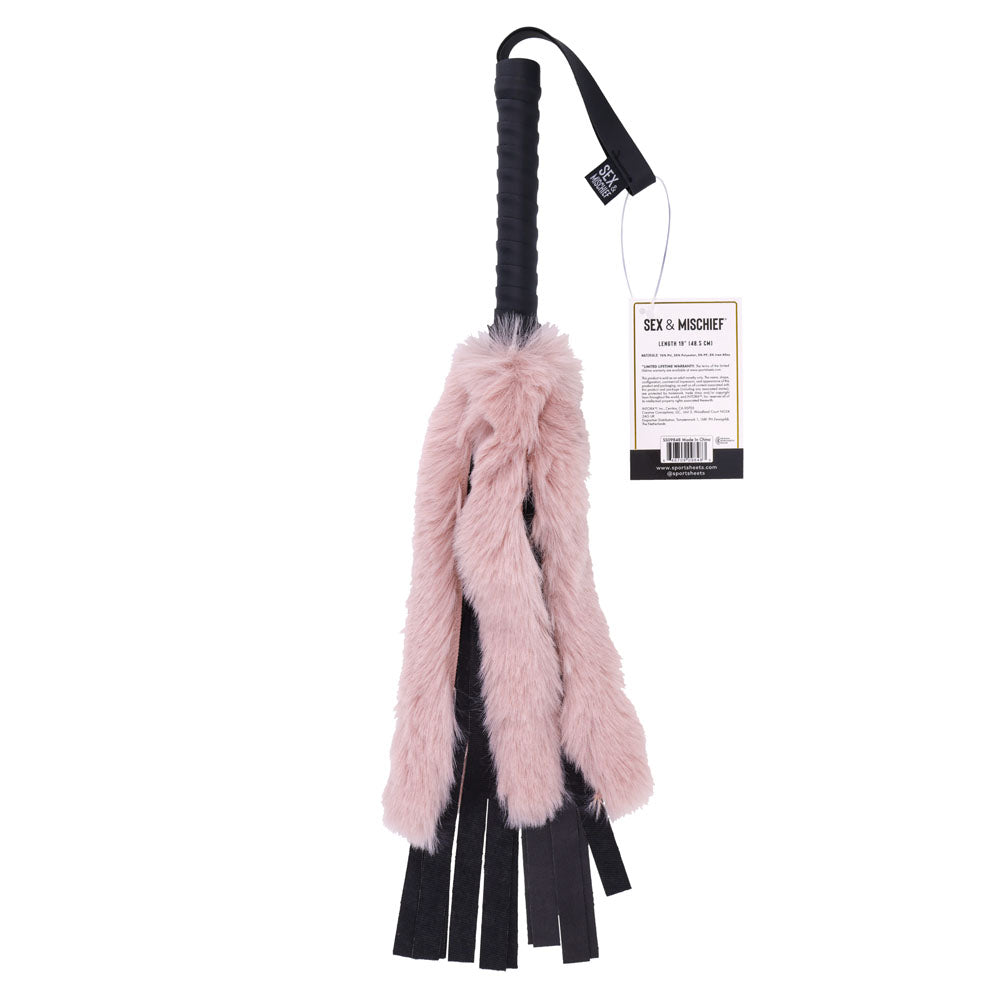 Sex & Mischief Brat Faux Fur Flogger - 50 cm Whip with Pink Faux Feather