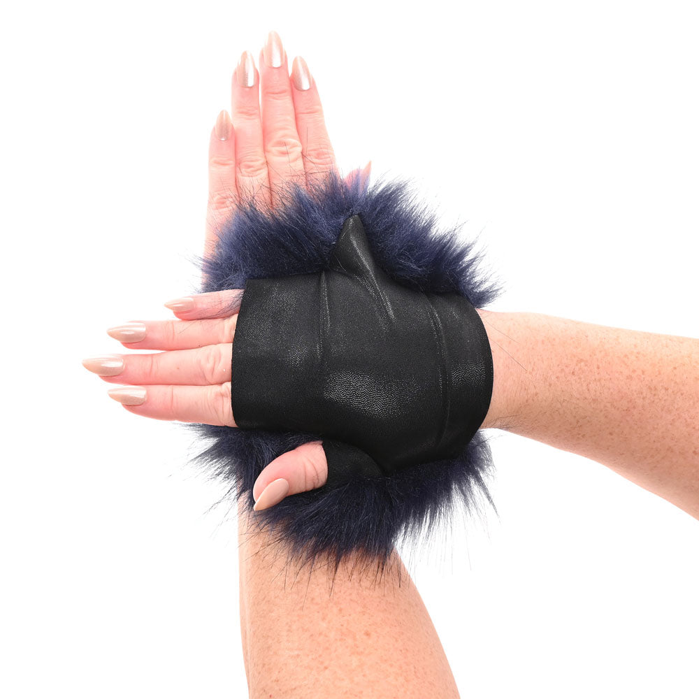 Sex & Mischief Cougar Spiked Sensory Glove - Navy Furry Glove with Metal Spikes