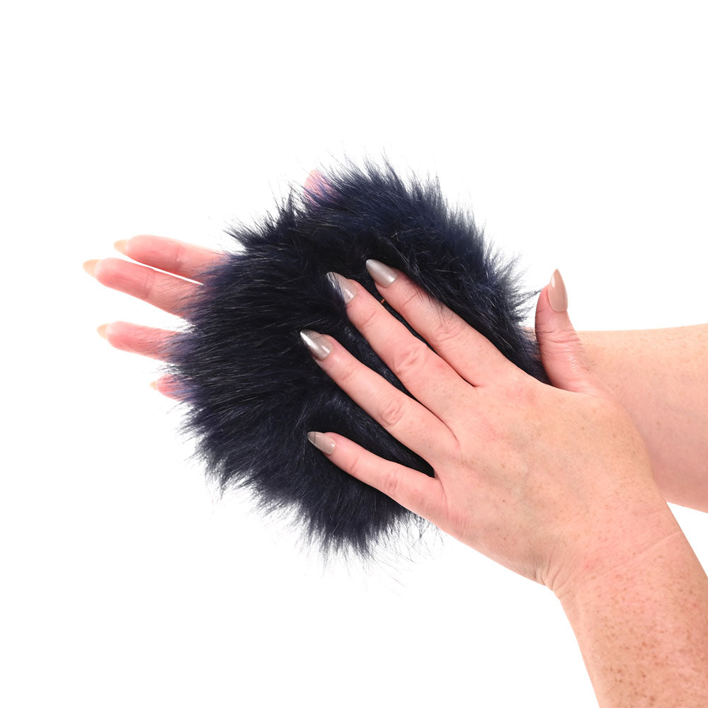 Sex & Mischief Cougar Spiked Sensory Glove - Navy Furry Glove with Metal Spikes